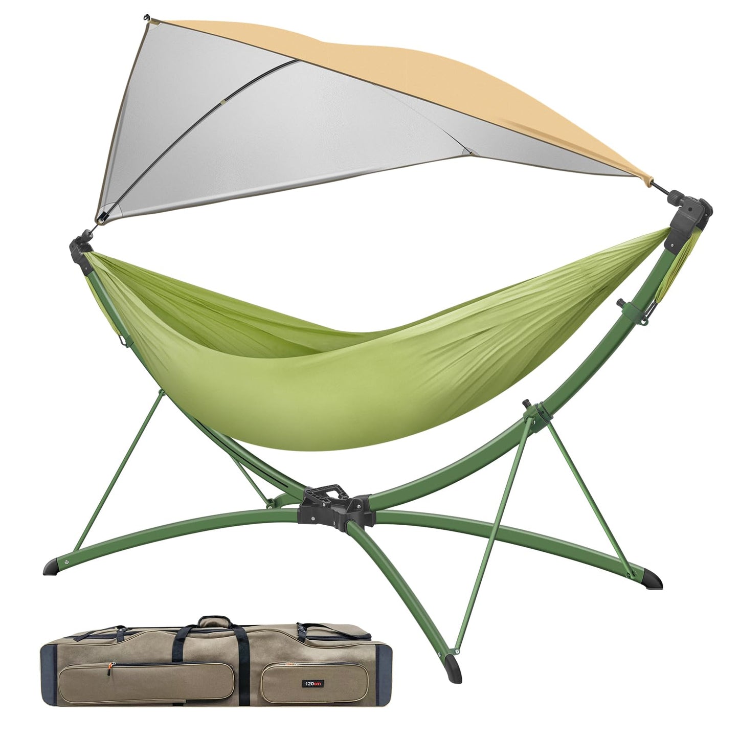 Portable Hammock with Quick Setup Folding Stand & Adjustable Sunshade Canopy & Storage Bag - Adult/Child Hammock Chair - Heavy Duty Hammock for Camping Home Garden Hotel Outside Beach Forest Grasslan