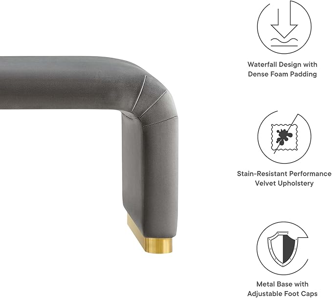 Modway EEI-6734-BRA-STG Koda Performance Velvet Waterfall Long Bench, Brass