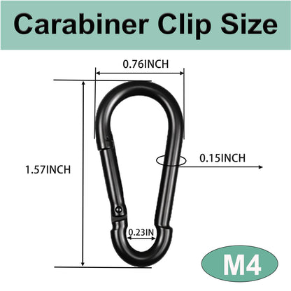 120PCS M4 Black Heavy Duty Carabiner Clips, 1.57IN Galvanized Steel Spring Snap Hook Carabiner, 110LBS Holding Capacity Spring Clips for Hammock Swing Outdoor Travel