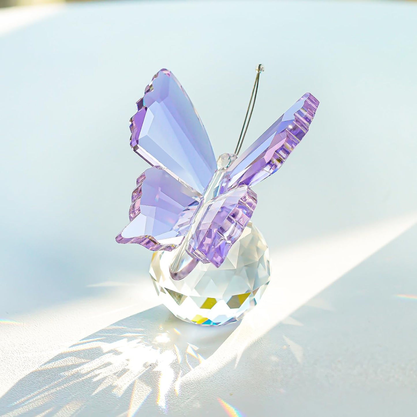 H&D HYALINE & DORA Crystal Cut Butterfly Animal Ornament and Purple Crystal Butterfly Figurine with Crystal Ball Base
