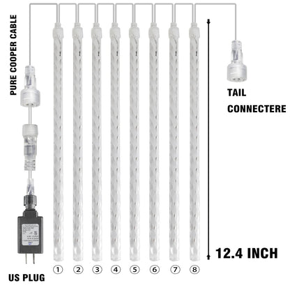Dazzle Bright Christmas Lights Outdoor, 288LED Meteor Shower Rain Lights 12 Inch 8 Tubes, Waterproof Plug in Falling Icicle Light Christmas Decorations for Xmas Tree Yard House Decor (White)
