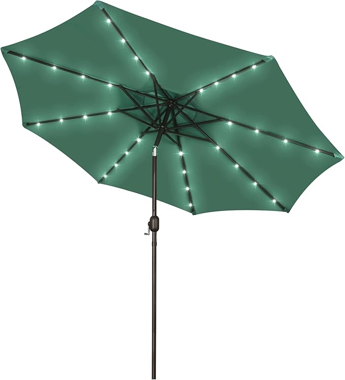 Blissun 9 ft Solar Umbrella, Patio Umbrella with 32 LED Lights, Outdoor Table Market Umbrella for Garden, Deck, Backyard (Seaglass)