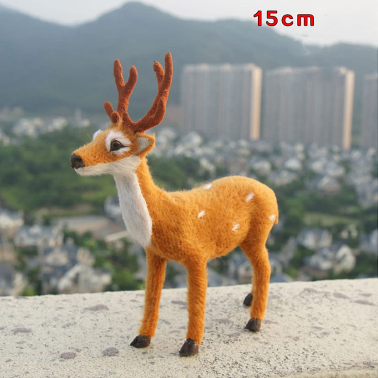 Generic Deer Decorative Figurine, Plastic Reindeer Sculpture Winter Christmas Decoration Elk Statue, Animal Figurine for Living Room, Office, Shop Window (15cm), Brown