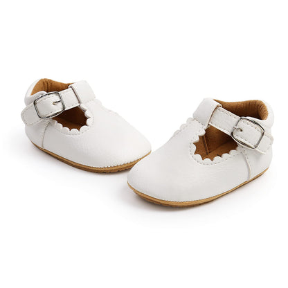 Baby Girls First Walking Shoes Mary Jane PU Leather Anti-Slip Princess Shoes Infant Baby Shoes 6-12 Months,D White