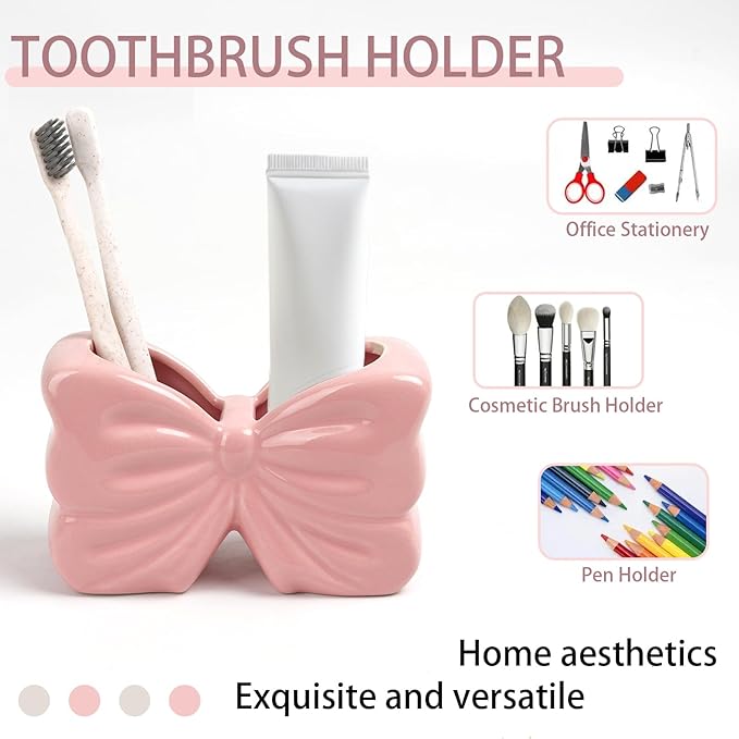 Bow Toothbrush Holder， 2-Slot Toothbrush and Toothpaste Holder Cute Toothbrush