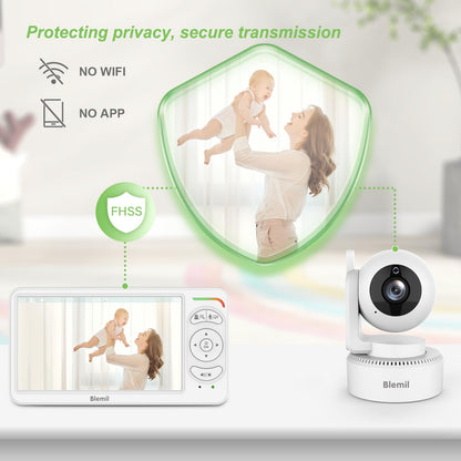 Blemil BabyMonitor with Camera and Audio, 6'' IPS Screen Baby Camera Monitor No WiFi, 30-Hrs Battery, ECO, Night Vision,2-Way Talk, Travel Video Baby Monitor Portable