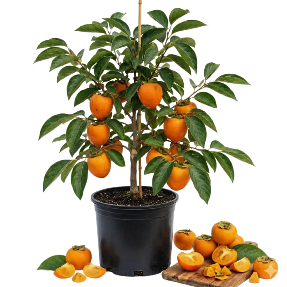 Persimmon Tree Live Plant, 2 to 3 Feet Tall, 3 Gallon Pot, Orange Persimmon Fruit Plant Live Gardening, No Ship to CA