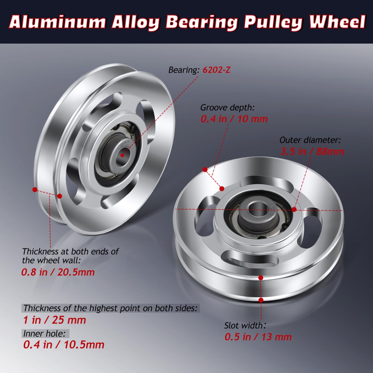 Kichvoe Aluminum Pulley Wheel 3.46 Inch Heavy Duty Gym Pulley for Cable Machines Replacement Exercise Equipment Fitness Accessories
