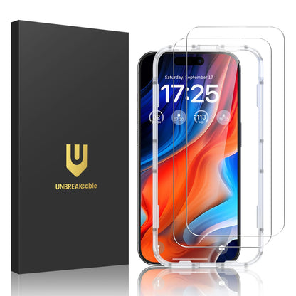 UNBREAKcable 2-Pack Screen Protector for iPhone 16e/13/13 Pro/14, Double Shatterproof Tempered Glass [Easy Installation] [9H Hardness] [99.99% HD] [Case Friendly] for Apple 13 Pro/13/14/16e 6.1 inch