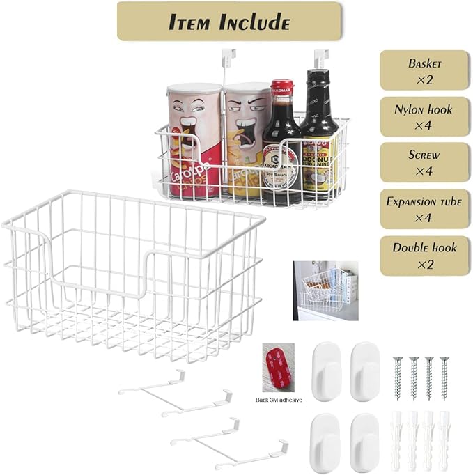 Wire Storage Basket 2 Packs, Wall Mounted Kitchen Bathroom, Hanging Cabinet