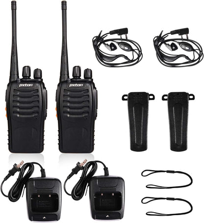 pxton Walkie Talkies Rechargeable Long Range Two-Way Radios with Earpieces,2-Way Radios UHF Handheld Transceiver Walky Talky with Flashlight Li-ion Battery and Charger（2 Pack）