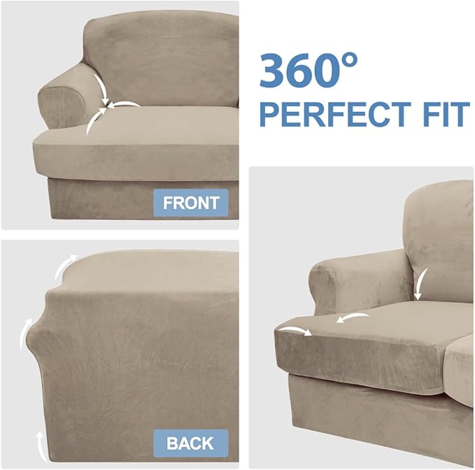 CUCRAF T Cushion Sofa Cover 2 Piece Armchair Slipcovers, Soft Thick Velvet