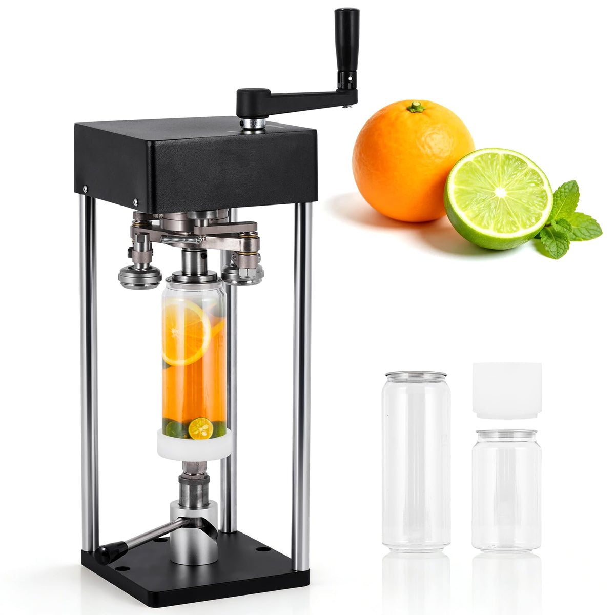 Manual Can Sealer Machine, 2.2'' caliber Cup Sealer, No Electricity Needed with Adjustable Height for 11.2/16.9oz Bottles, Table Mountable for Bubble Tea, Coffee, Smoothie Shop & Home Use