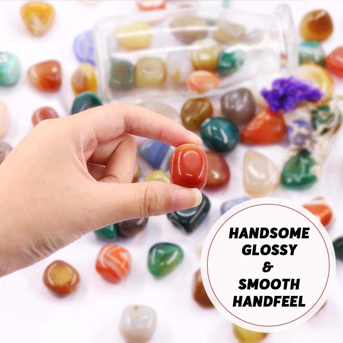 Hilitchi Mixed Agate Stone Tumbled Stones for Plants Cacti & Succulents Bedding, Vase Filler, Landscape Bottom Decoration (About 1lb(455g)/Bag)