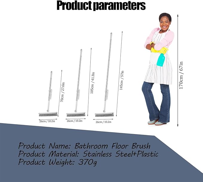 Floor Scrubbing Brush with 57" Adjustable Long Handle, 3 in 1 Living Grout
