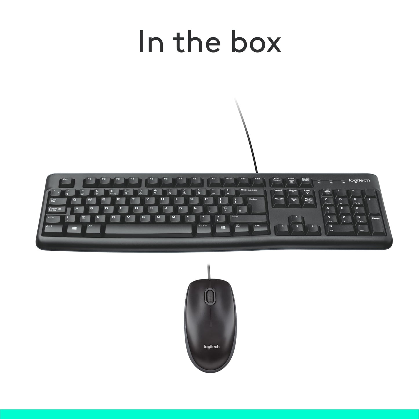 Logitech MK120 Wired Keyboard and Mouse Combo for Windows, Optical Wired Mouse, Full-Size Keyboard, USB Plug-and-Play, Compatible with PC, Laptop, QWERTY UK English Layout - Black