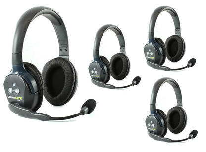 Eartec UL4S Ultralite Full Duplex Wireless Headset Communication for 4 Users - 4 Single Ear Headsets with SolidSignal Cleaning Wipes Bundle