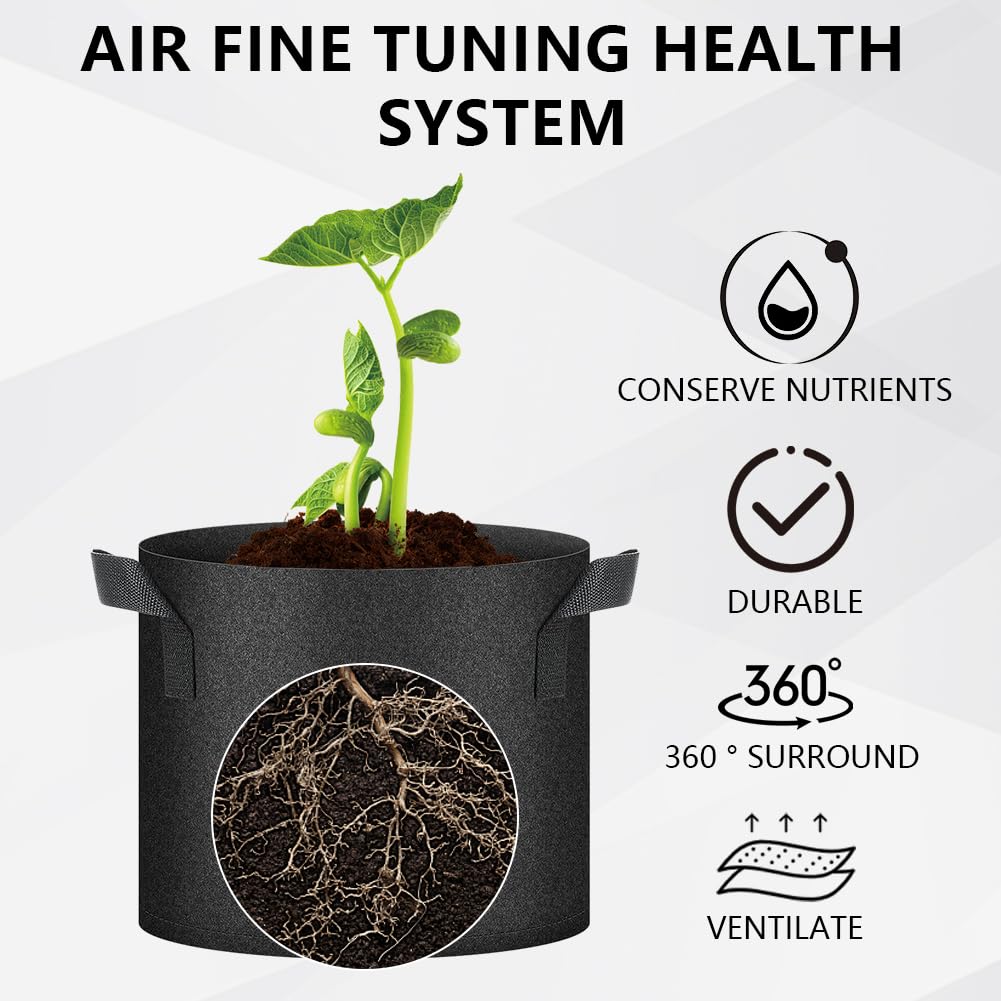 Ukontagood 50 Pack Grow Bags, Black Heavy Duty Fabric Pots Nonwoven Potato Grow Bags with Sturdy Handles & Reinforced Stitching, Breathable Vegetable Flower Plant Growing Containers Bags (10 Gallon)