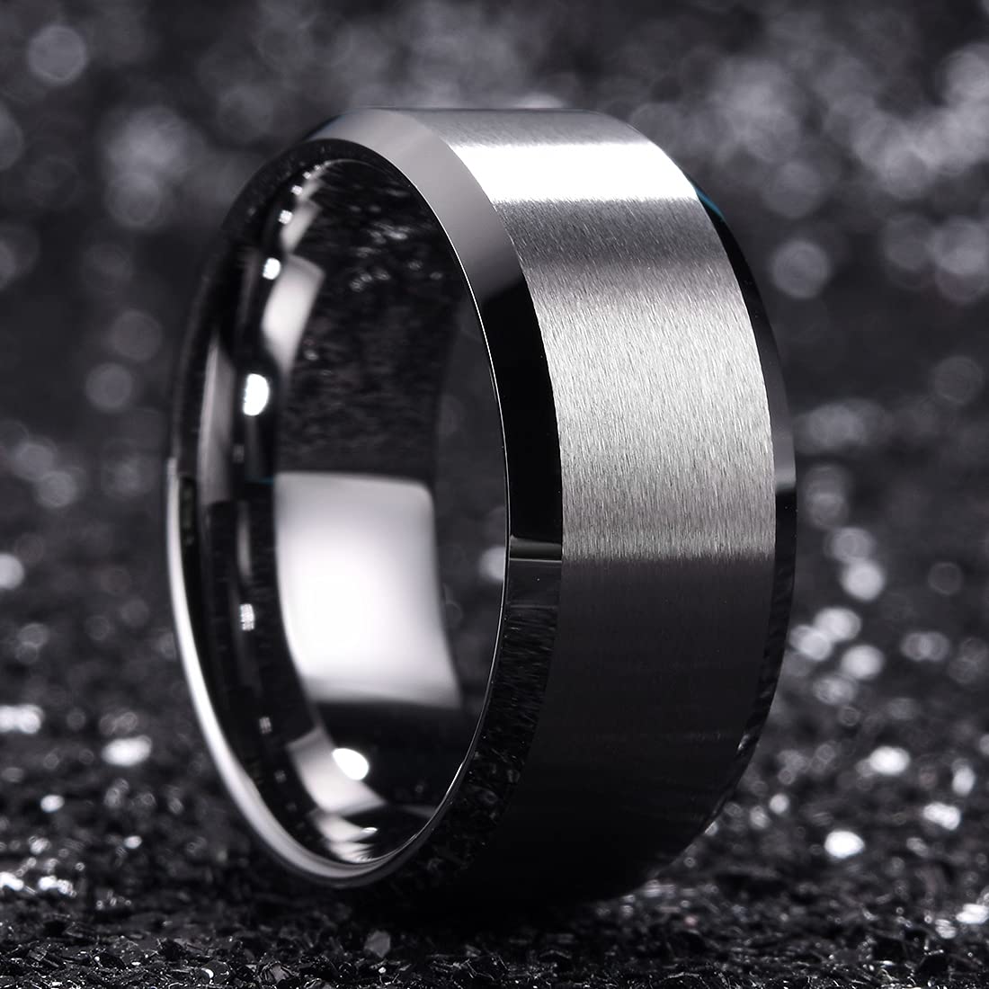 King Will 10mm Silver Men's Wedding Ring - Brushed Matte Finish, Beveled Polished Edge, Comfort Fit Size 7