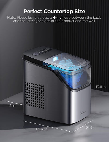 GoveeLife Smart Ice Maker Countertop, Portable Ice Machine with Voice Control, 9 Ice Cubes in 6 Minutes 3 Sizes, 26lbs/24Hrs, Self Cleaning RGB Lights, Quiet Ice Maker with Scoop for Kitchen Silver