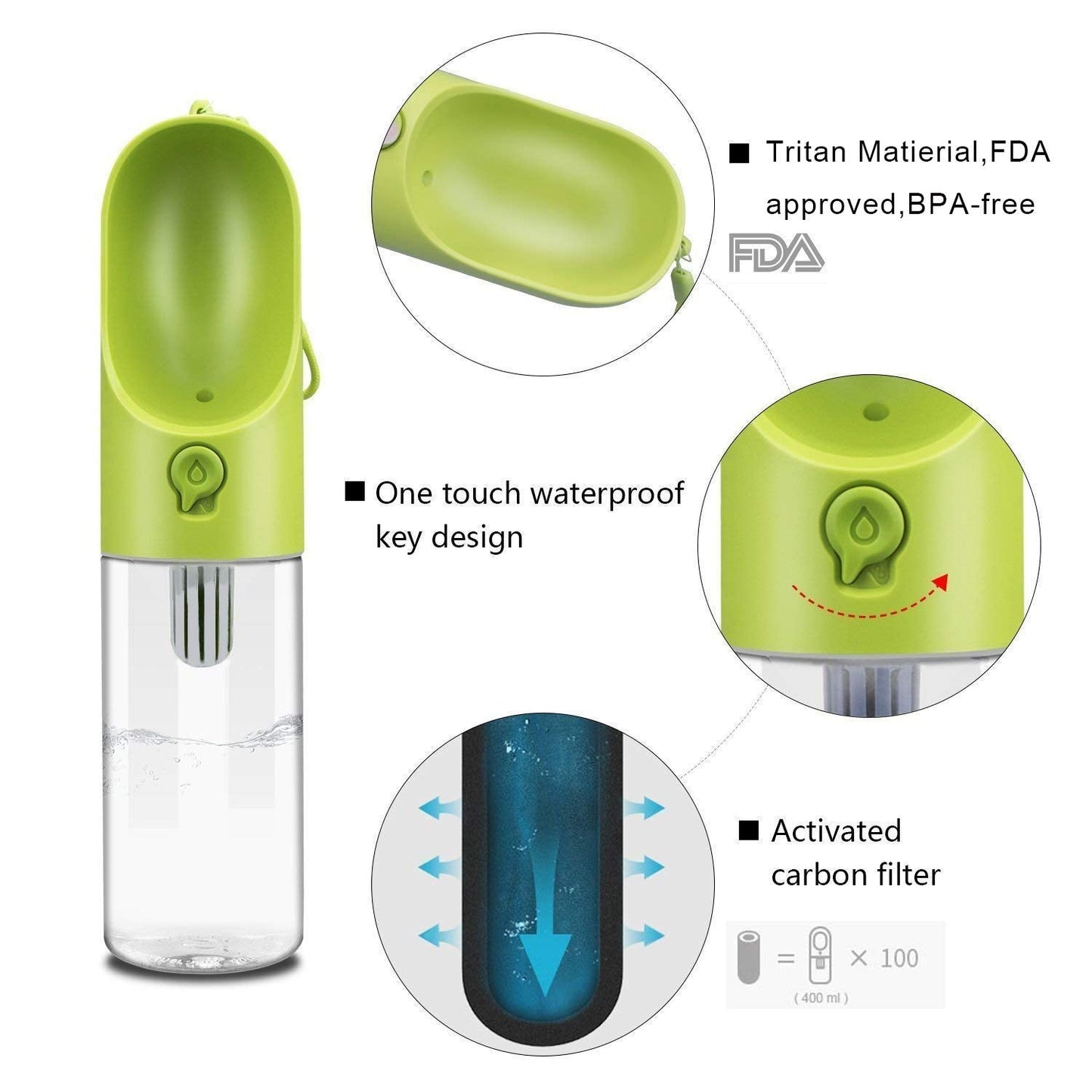 PETKIT Dog Water Bottle with Filter BPA Free, Leak Proof Dog Drinking Bowl, Food Grade Material, Lightweight Portable Pet Water Bottle for Walking, Hiking, Travel