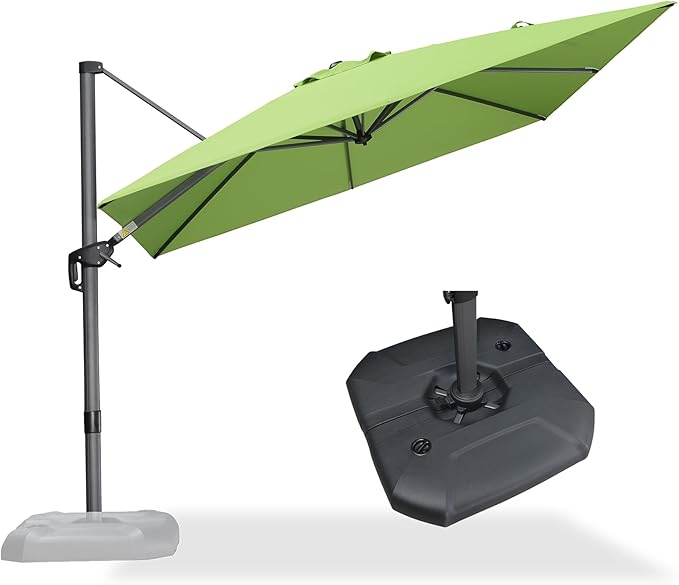 PURPLE LEAF 9 Feet Square Cantilever Umbrella Patio Umbrella with Base Outdoor Umbrella Aluminum Offset with 360-degree Rotation for Garden Deck Pool Patio Apple Green