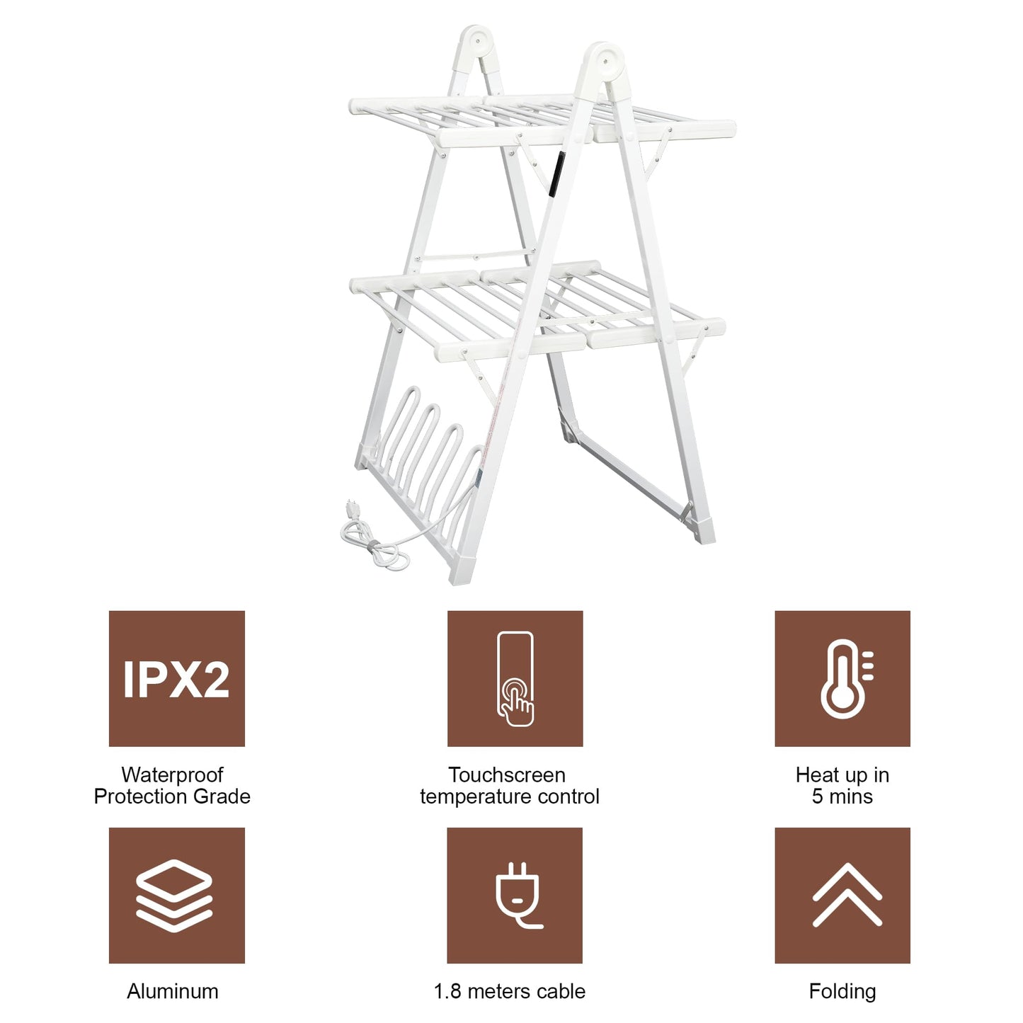 SHARNDY Electric Heated Clothes Drying Rack,Foldable Heated Garment Dryer with Timer Shut-Off Laundry Rack for Clothes Shoes Socks,Aluminum Alloy,White,Plug & Play,(39.37x25.98x23.82in)