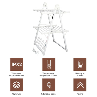 SHARNDY Electric Heated Clothes Drying Rack,Foldable Heated Garment Dryer with Timer Shut-Off Laundry Rack for Clothes Shoes Socks,Aluminum Alloy,White,Plug & Play,(39.37x25.98x23.82in)