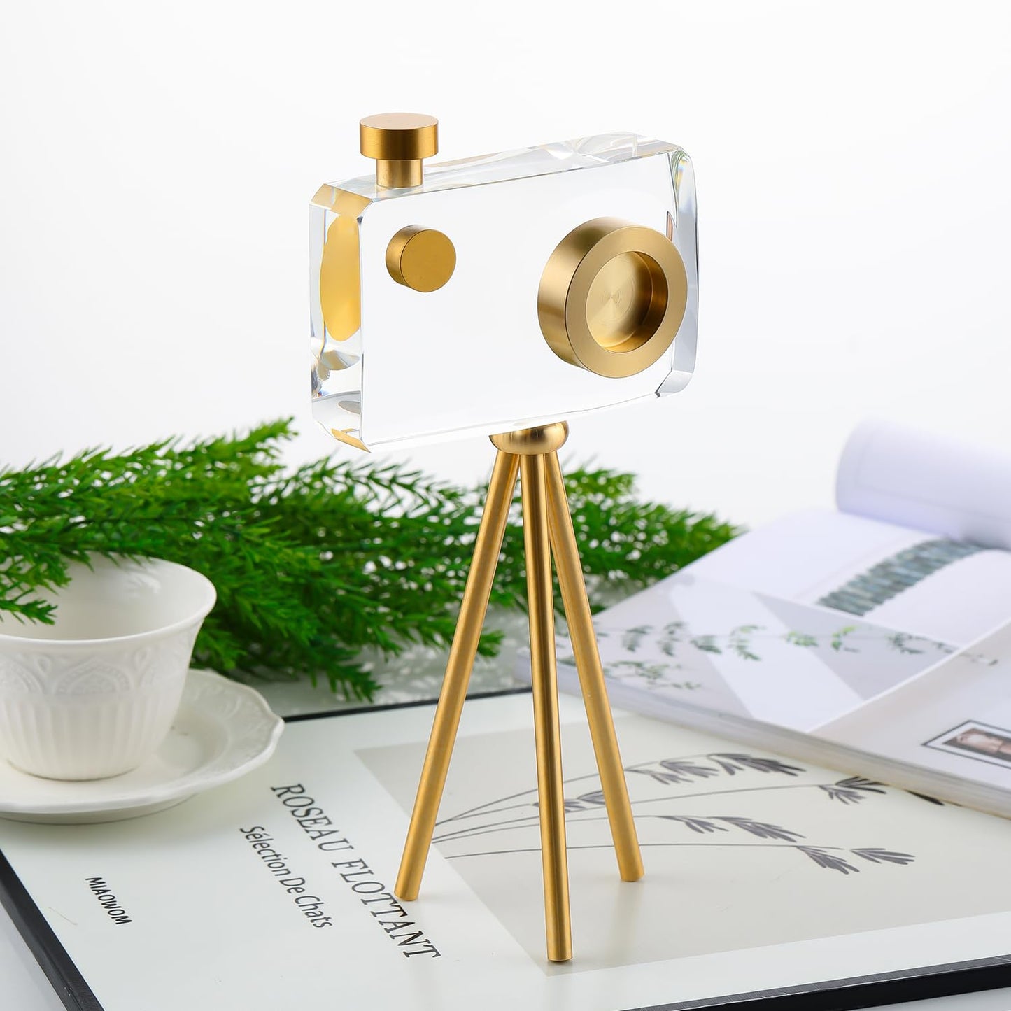 JOASURA Crystal Camera Model Statues- Small Golden with Bracket 3.94x5.12inch 2.2LB,Camera Crafts Collectible Figurine Home Desktop Decoration