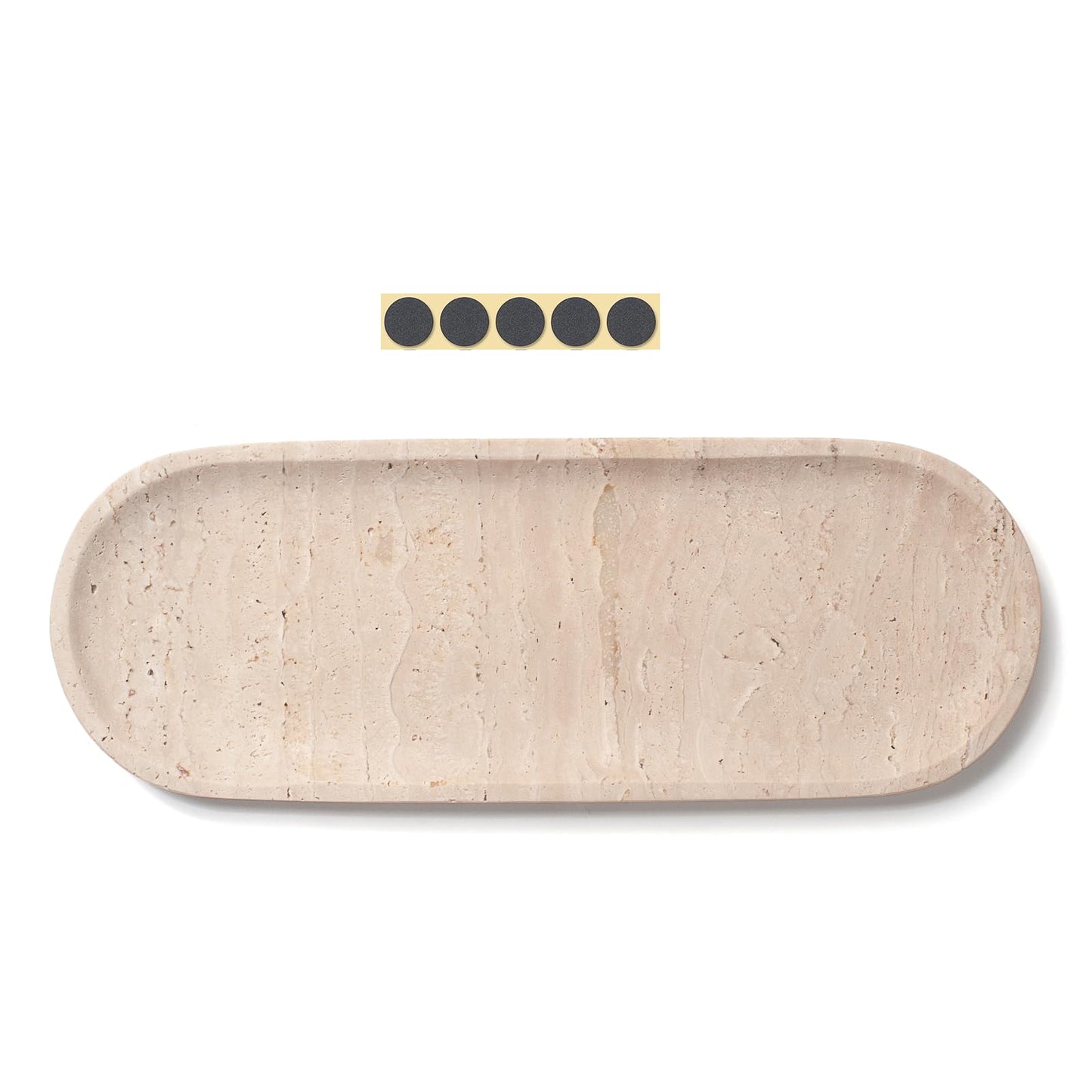 Oval Travertine Stone Tray for Jewelry, Candles, Perfume, Decorative Marble Bathroom Tray for Countertop Organizer 11.8inch x 4.3inch x 0.7inch