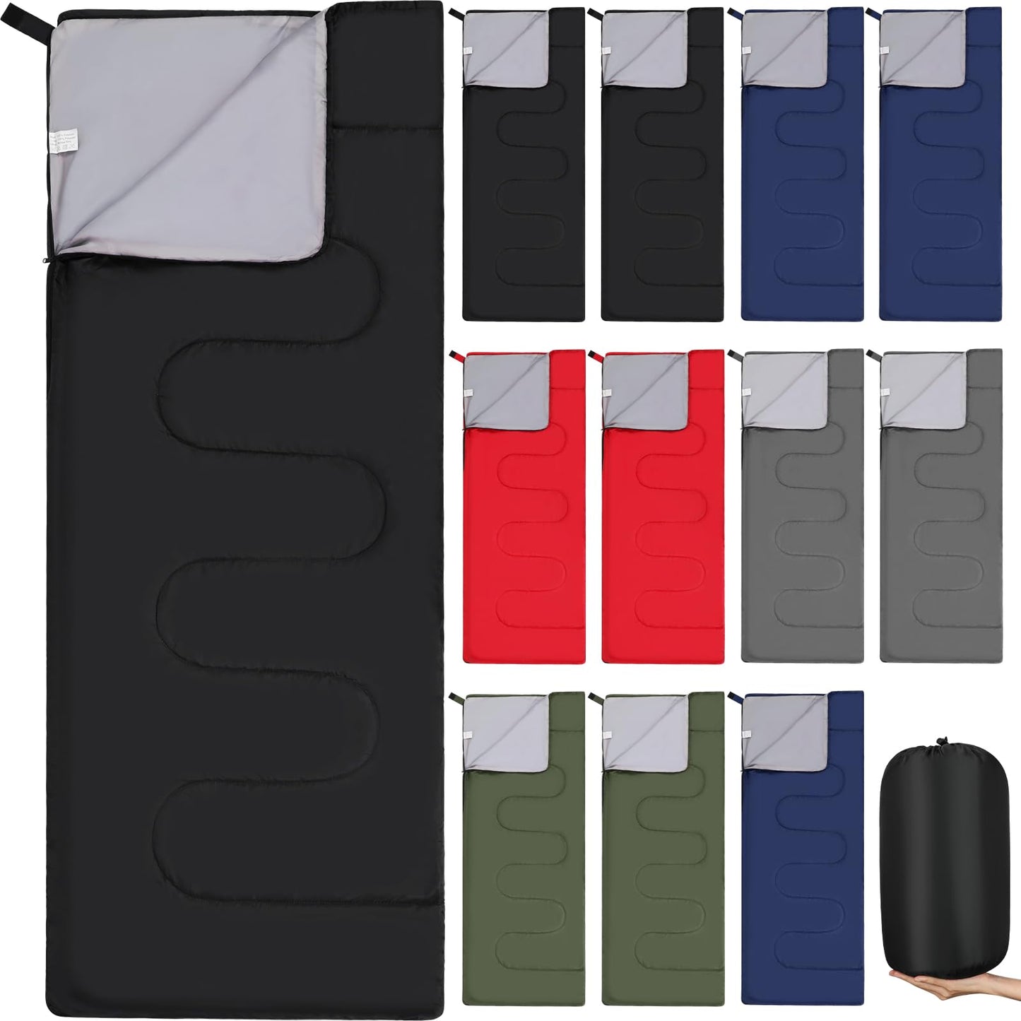 Macarrie 12 Pack Camping Sleeping Bags for Adults Homeless Bulk Cold Weather Kids Sleeping Bag Lightweight Waterproof Compression Sack for Backpacking Traveling Hiking Outdoor Shelter(Bright Color)