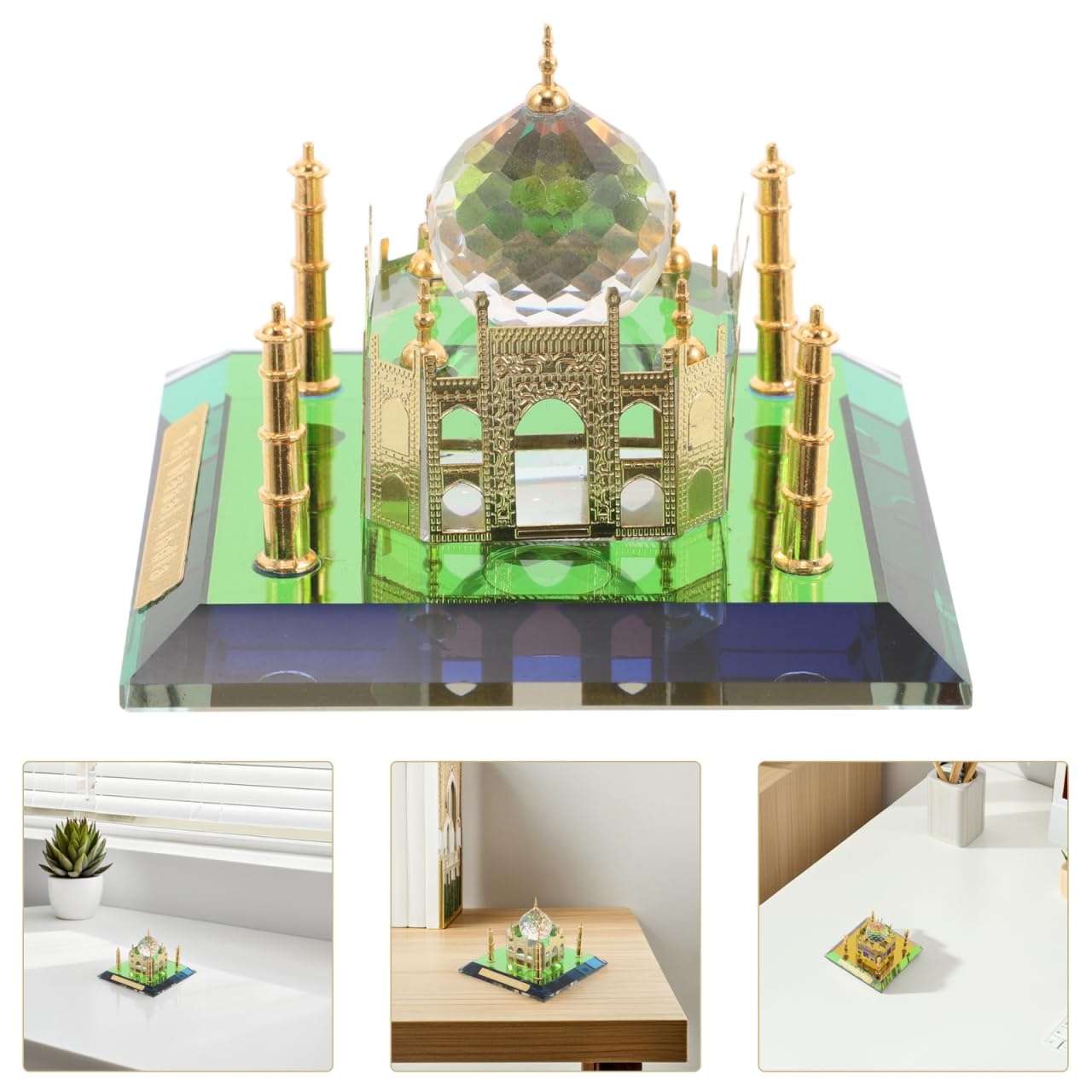 PRETYZOOM Taj Mahal Architecture Model Ornament, 2.75 in Metal Inlay Building Sculpture with Intricate Detailing for Desktop Display, Home Office Decor & Collectors