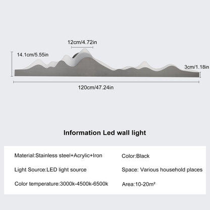 Qcyuui Wall Sconce with Remote Control 47.2inch Dimmable LED Wall Lights Black Led Wall Sconce Indoor Mountain Shape Wall Lamps for Living Room Bedroom Hallway,24W