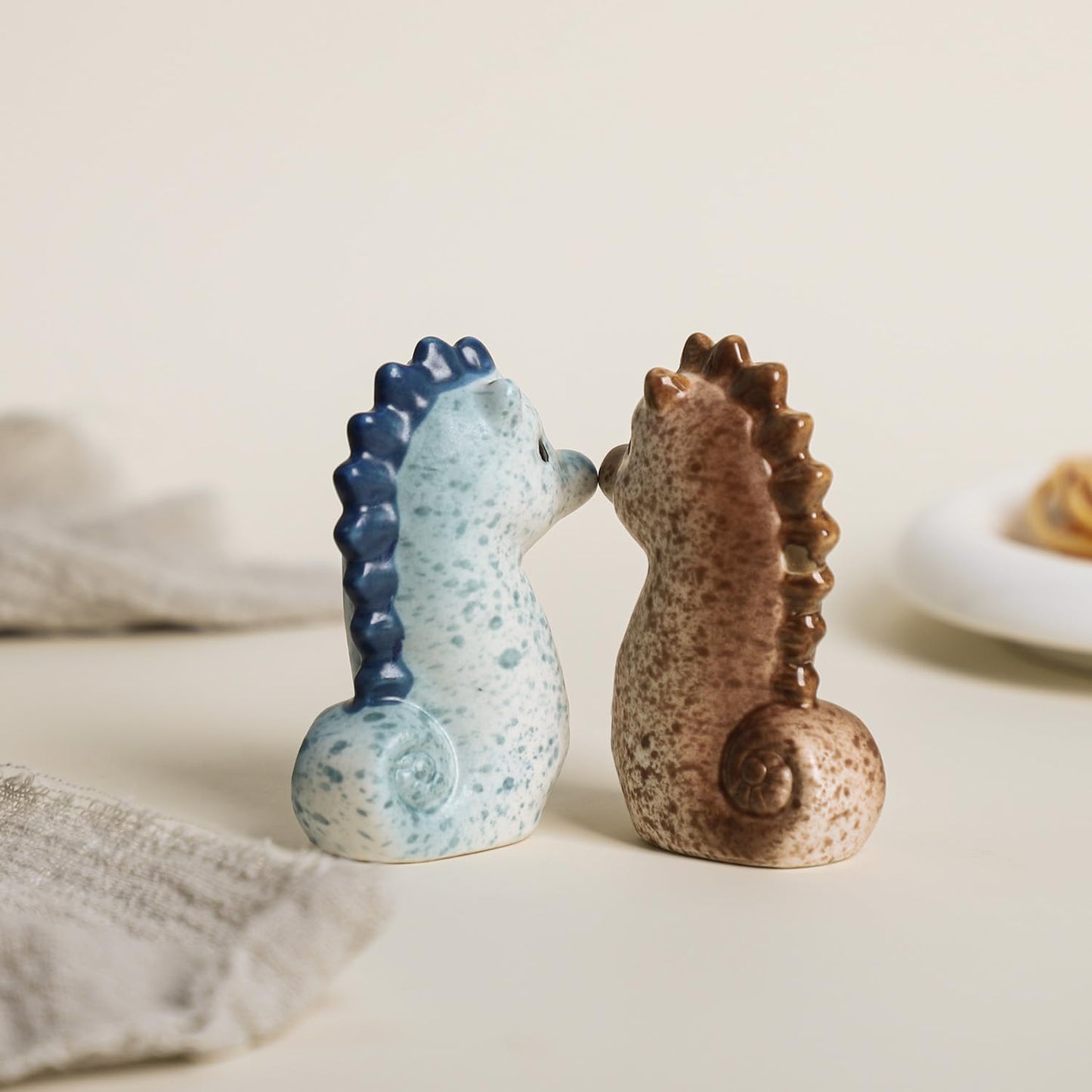 Bicuzat Ceramic Cute Sea Horse Salt & Pepper Shakers Set, Hand-Painted Sea Animals Salt and Pepper Shakers, 2 PCS Set