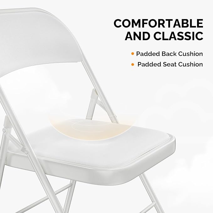 VINGLI 8 Pack Folding Chairs with Padded Seats, Metal Frame with Pu Leather Seat & Back, Capacity 350 lbs, White