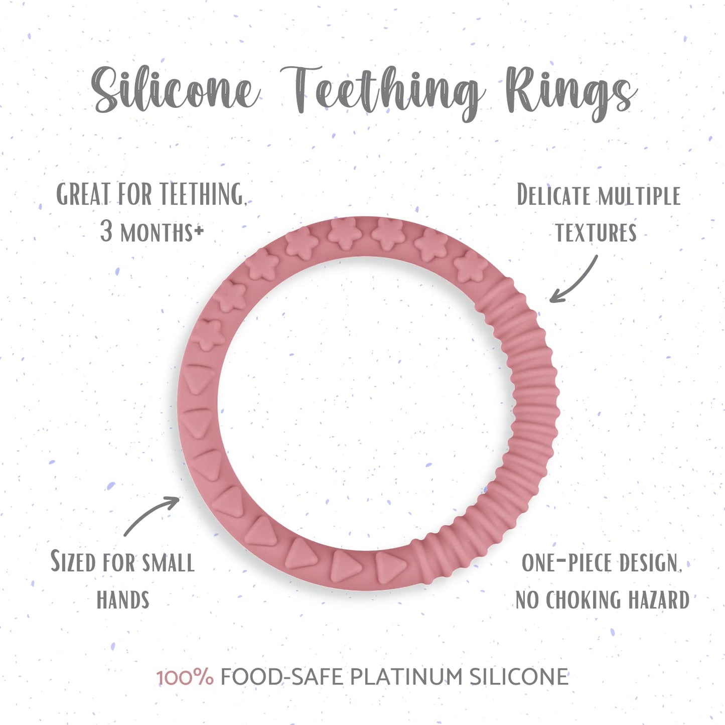 Silicone Teether Bracelet, Soft Silicone Teether Rings with Organic Featuring Multiple Raised Textures to Soothe Gums, Food Grade Silicone, BPA & Phthalate