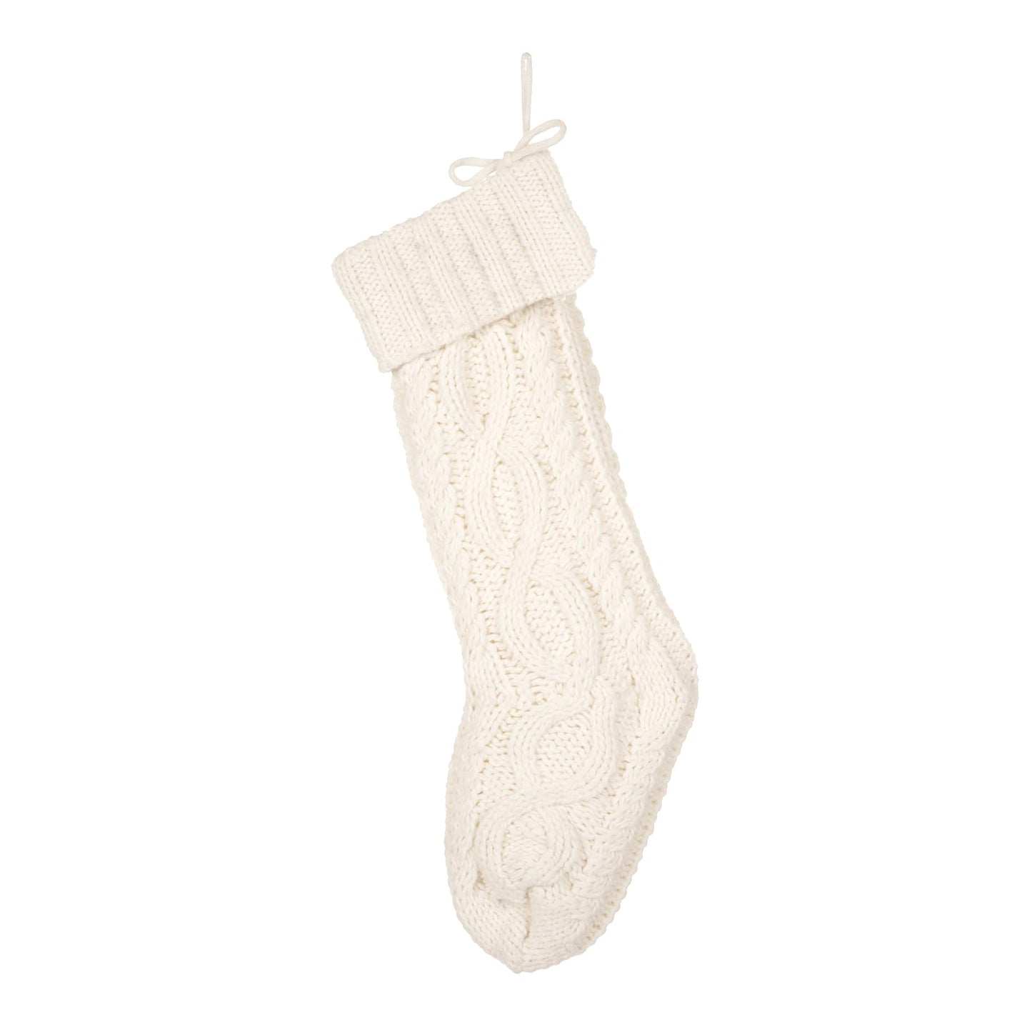 Glitzhome 24" L White Knitted Polyester Christmas Stocking with Pom Pom Ball Oversize Christmas Stocking for Christmas Party Home Decoration