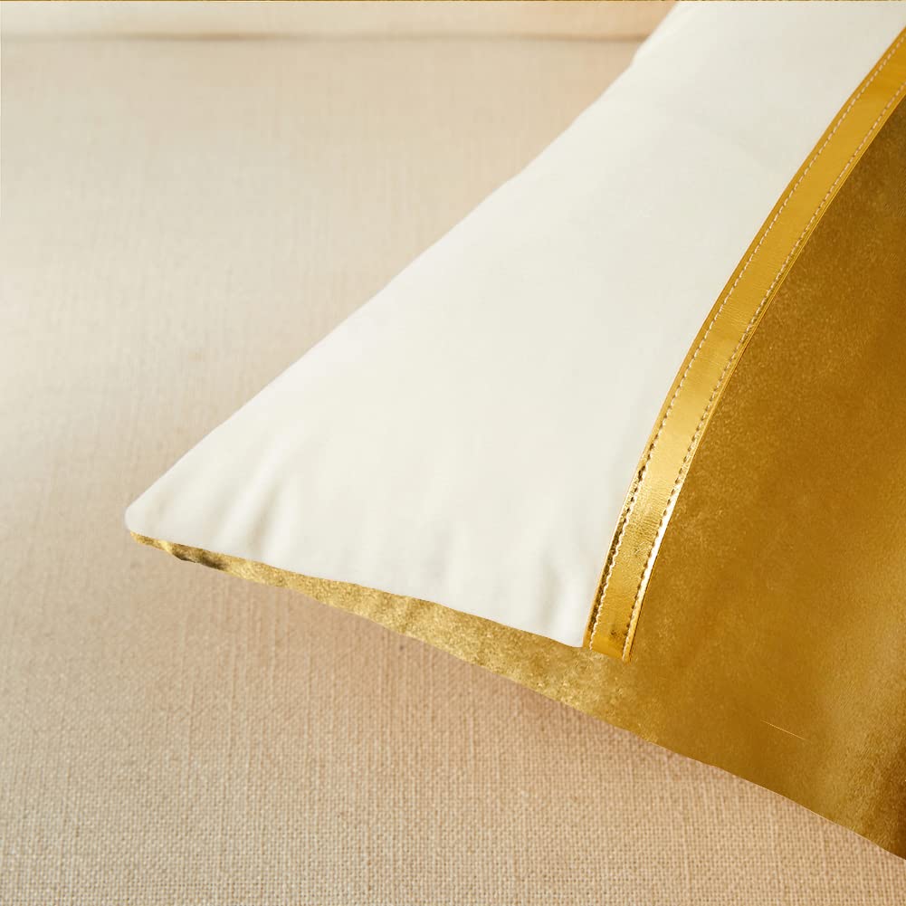 Fancy Homi 4 Pack Gold Decorative Throw Pillow Covers 18x18 Inch for Living Room Couch Bed Sofa, Velvet Patchwork with Gold Leather, Luxury Home Decor Square Cushion Case 45x45 cm