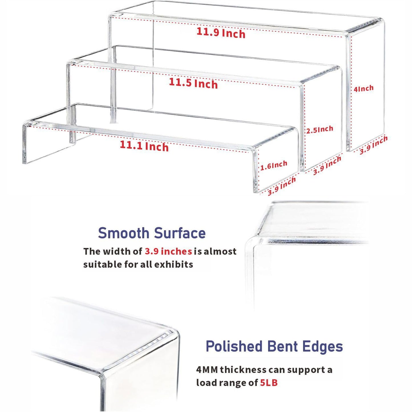 Yieach Large Clear Acrylic Risers Display Stands,3 Pcs Rectangular Display Risers for Funko Pop,Figures,Food,Showcase Collectibles Display Shelf,Retail Desktop Risers Display Stand and Decoration