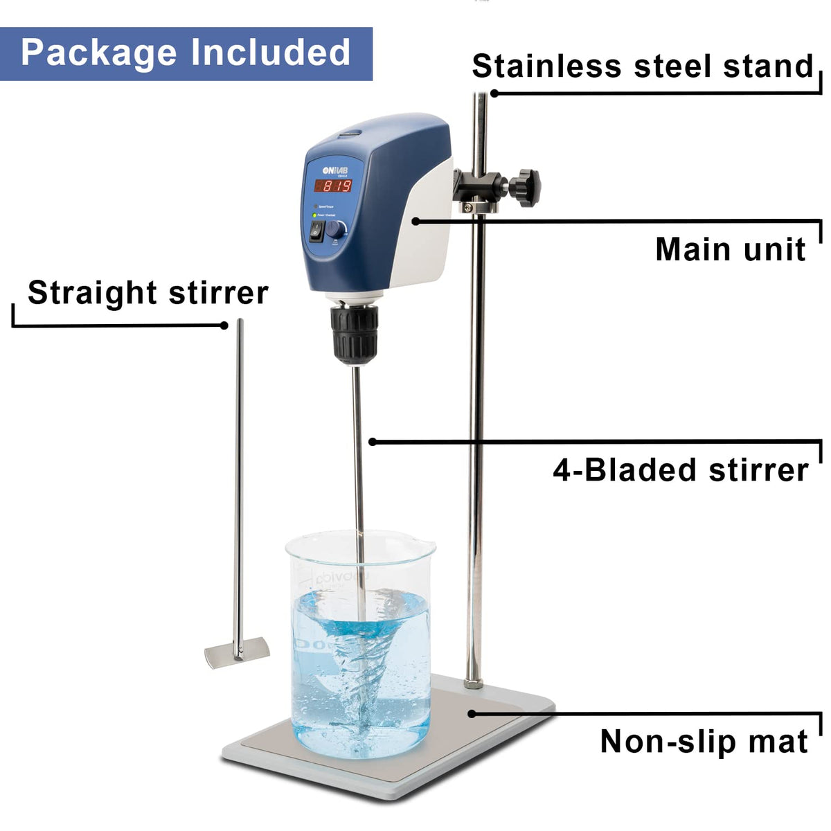 ONiLAB Electric Overhead Stirrer, LED Digital Overhead Stirrer Mixer with Stirring Rod, 40L,50000 mPas 50~2200RPM,Aluminum Alloy and ABS Body(Stand Included)…