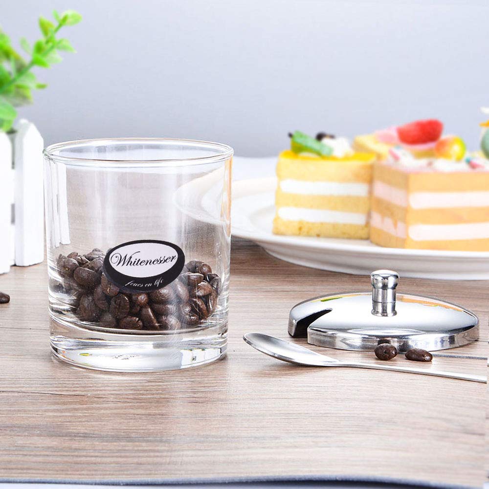 Whitenesser Glass Sugar Bowl with Lid Spices Bottles Jar with Stainless steel Spoon Serving for Spices Paprika, Salt,Cumin, 8 Ounces(225 Milliliter)