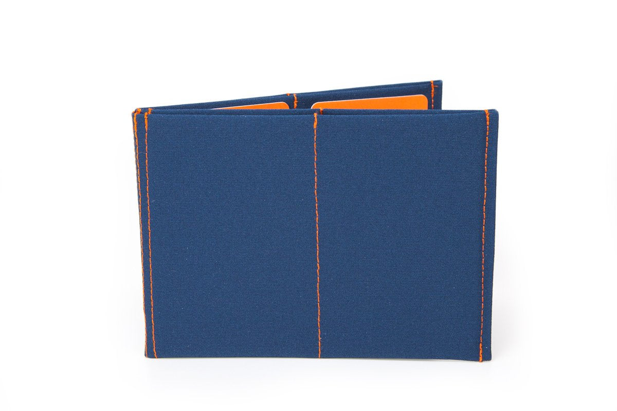 SlimFold Original Size Minimalist Front Pocket Vegan Slim Wallets for Men (RFID Blocking Navy/Orange)