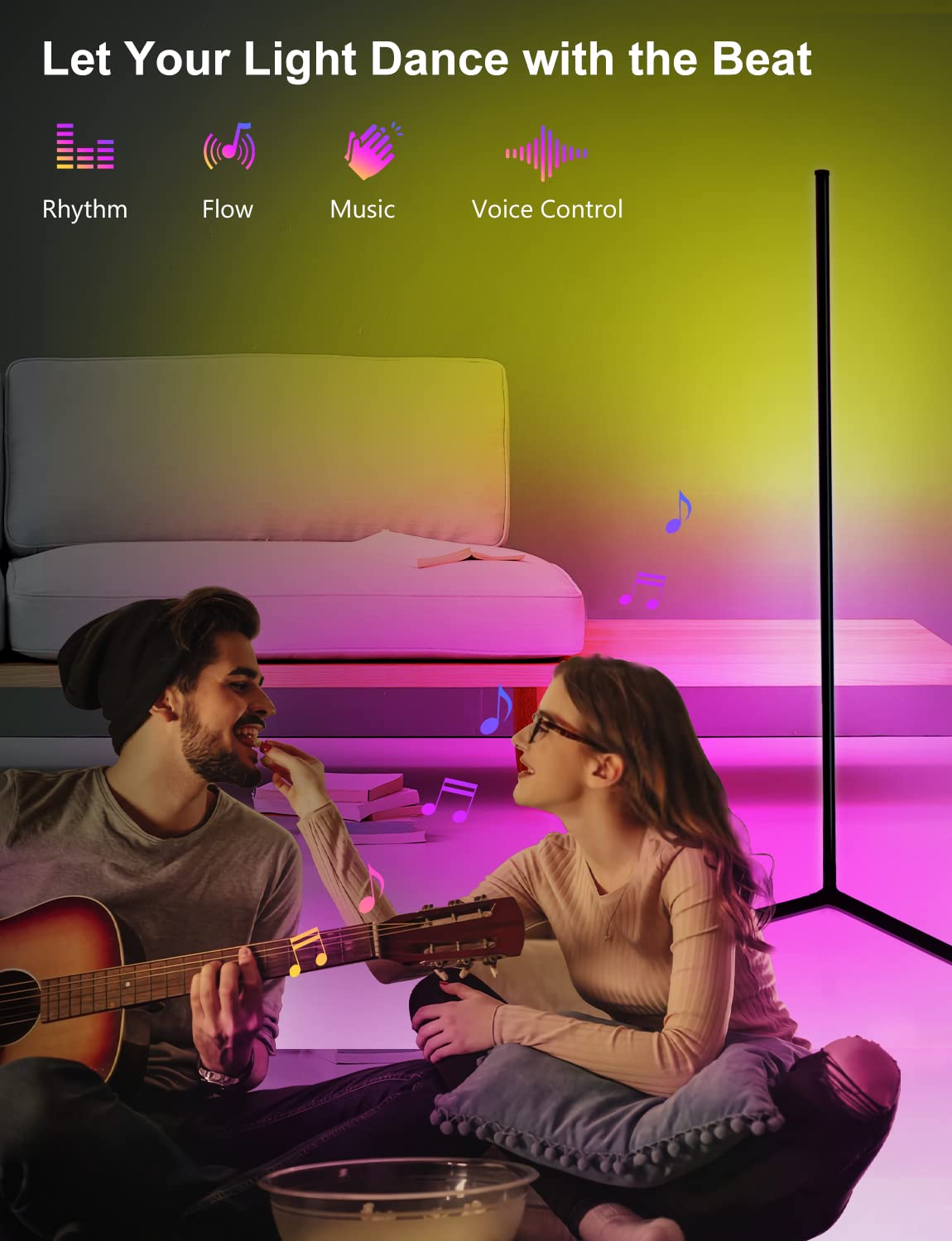 DeeprBling Smart LED Floor Lamp, 165cm, 16 Million Colour Changing Standing RGB Corner Light with Music Sync, Remote & App Control, DIY Mode & Timing, Modern Mood Lighting for Living Room