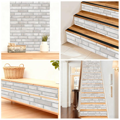 Hpbbspring 15Pcs Staircase Stickers Realistic White Brick Wall Tile Stickers Beauiful Self-Adhesive Water Proof Staircase Decor for Steps Bedroom Balcony Bars 39.3" W x 7.08" H