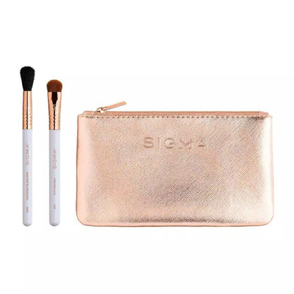 Sigma Beauty Glam ‘N Glow Mini Eye Makeup Brush Set – Set of 3 Eye Makeup Brushes for Blending, Shading, Lining, and Smudging, Includes Stylish Black Small Makeup Bag (4 Pcs)