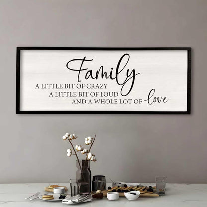 Family A Little Bit Of Crazy Sign Wall Decor 32"×12" Rustic Farmhouse Living Room Large Soild Wood Framed Hallway Hanging Sign Aesthetic Inspirational Quotes Entryway Home Wall Art (Black)