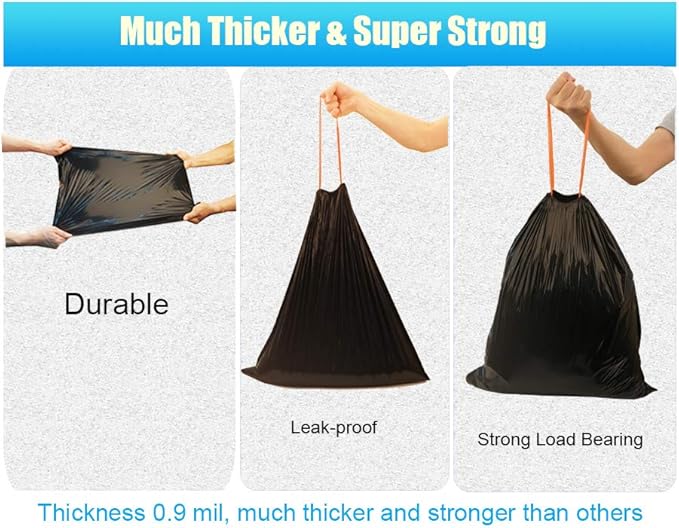 10 Gallon Drawstring Trash Bag Garbage Bag Trash Can Liner, 0.9 Mil