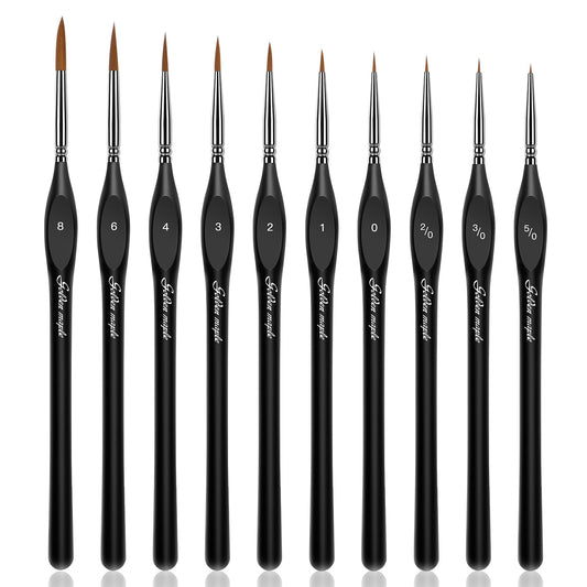 Golden Maple Detail Paint Brushes Set 10pcs Miniature Brushes for Fine Detailing & Art Painting - Acrylic, Watercolor, Oil, Models