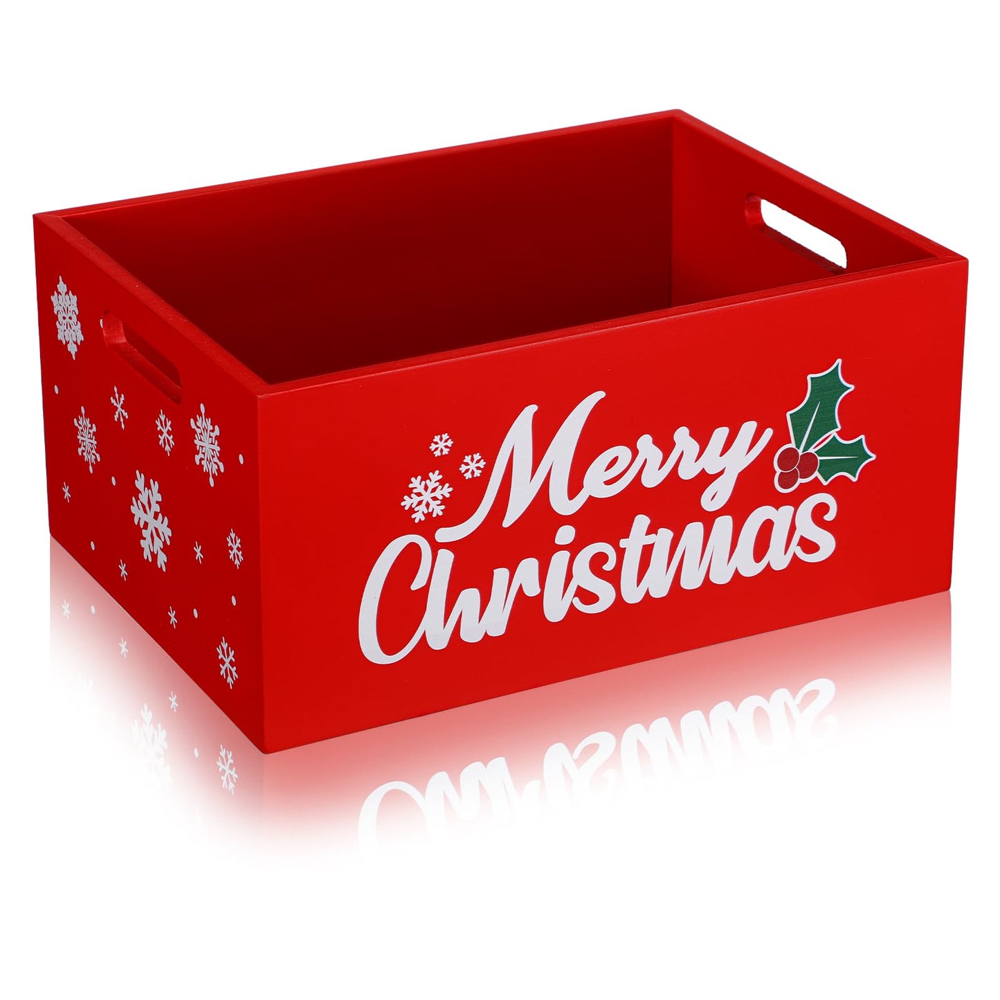 Namalu Christmas Hot Cocoa Bar Storage Box Wooden Crate with Handles Hot Cocoa Decorative Rustic Farmhouse Wood Basket Christmas Wood Storage Bins Organizer Bucket for Xmas Candy Dish Home(Red)