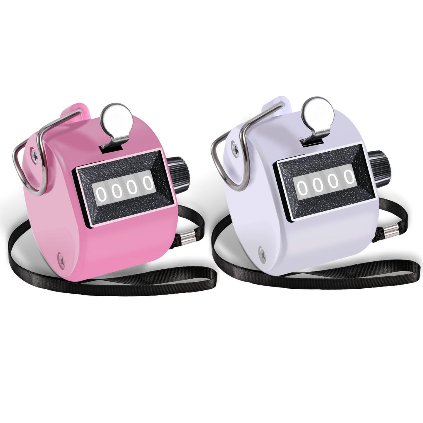 Clicker Counter Handheld Tally Counter 4-Digit Number Counter, 2 Pack Hand Mechanical Counters Clickers Pitch Umpire Click Counter for Coaching, Knitting, People, Lap, Fishing, Golf, (Pink White)